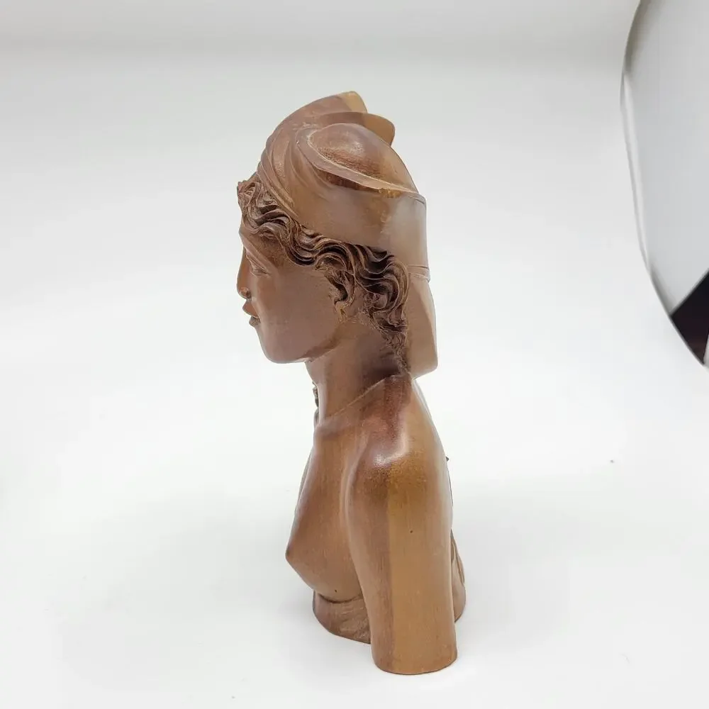 Vintage Bali Solid Carved Wooden Bust of a Young Woman Princess
